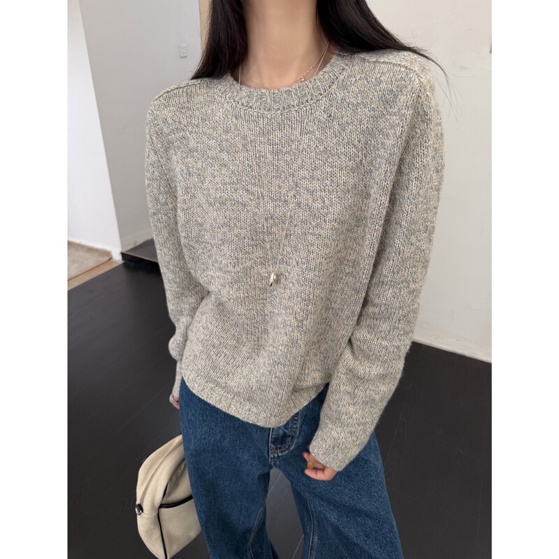 GAGD mixed-color textured round-neck long-sleeve wool knit sweater for women, 2026 new collection, featuring a gentle and relaxed style