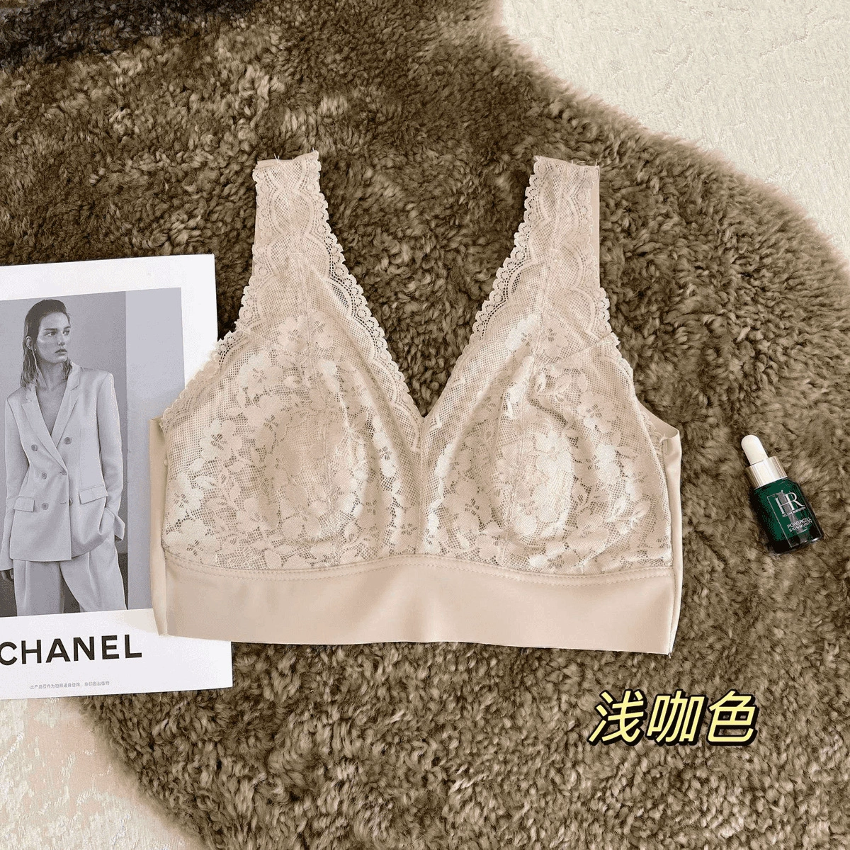 Lace breathable underwear, supporting wireless bra, beautiful back, french style