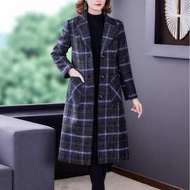 高品质减龄中年女格子毛呢外套高端加绒加厚呢子大衣女式毛呢外套