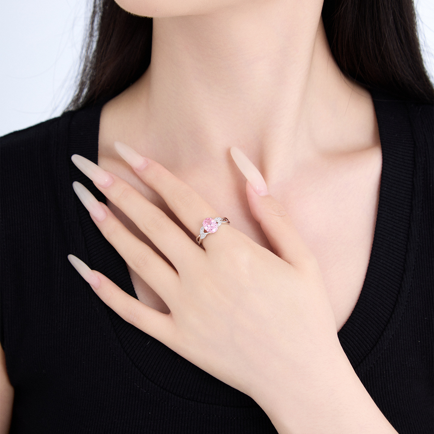 Anillo Ovalado Rosa de Huevo de Paloma de Aleación de Cobre, Galvanizado, para Mujer image 4