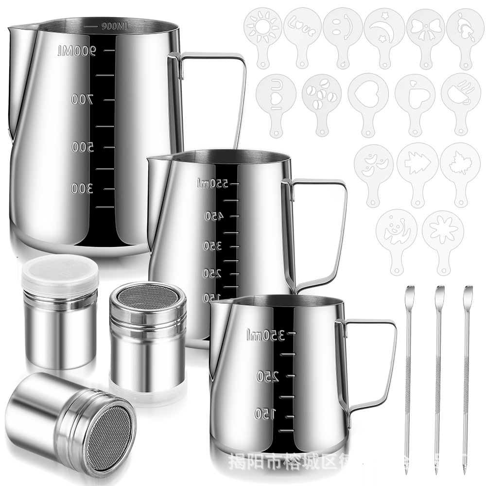 Factory Direct Sales Stainless Steel Latte Art Cup Set Suitable for Coffee Shops, Easy to Clean and Dishwasher Safe Scale Cup