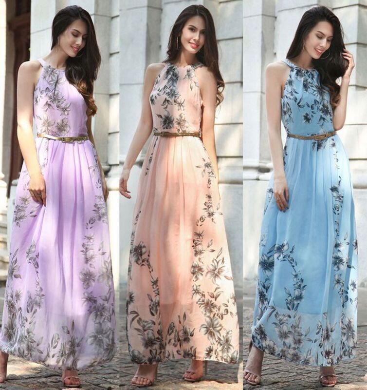 Cross-border Summer Amazon Hot Women's Dress Bohemian Style Sleeveless Long Dress Beach Dress Chiffon Cross-border Summer Amazon Hot Women's Dress Bohemian Style Sleeveless Long Dress Beach Dress Chiffon