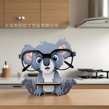 创意办公室木质眼镜收纳展示架摆件可爱桌面动物工艺品木制