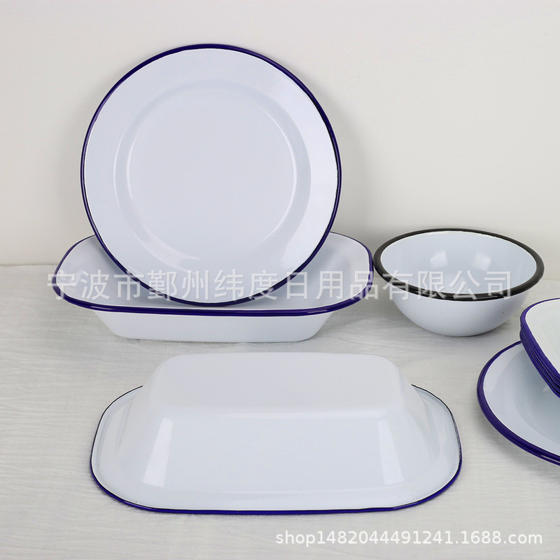 Enamel plate enamel bowl enamel square plate enamel plate enamel bowl simple ins style suit Enamel plate enamel bowl enamel square plate enamel plate enamel bowl simple ins style suit