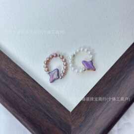 天然淡水珍珠近正圆基本无暇弹力绳戒指甜美气质星芒戒指通体纯银