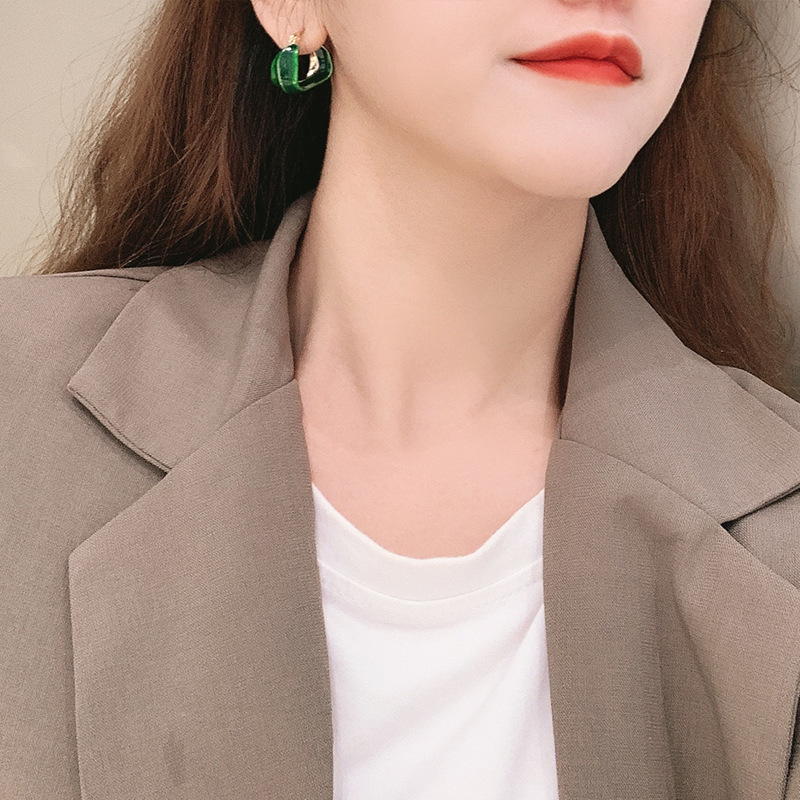 Green Drip Glaze Geometric Irregular Circle Earrings Korean Personality Retro Temperament Earrings display picture 4