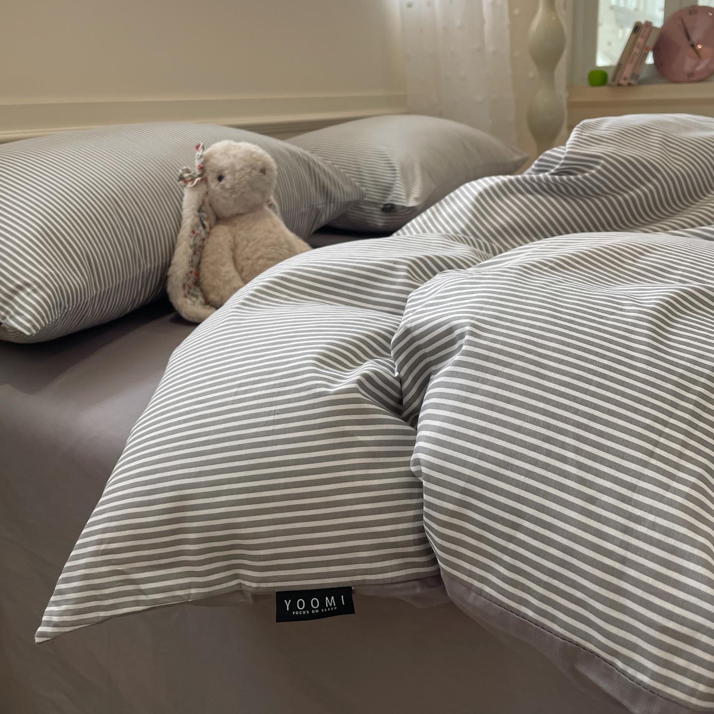 Drap de lit et housse de couette rayés en pur coton_voghion.com
