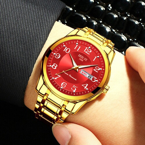 Men's digital luminous dual calendar alloy solid steel band waterproof fashion watch non-mechanical watch drop shipping