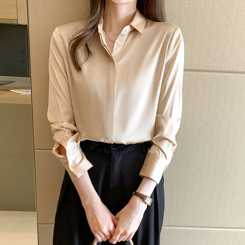 缎面长袖衬衫女2025秋季新款设计感小众轻熟港风雪纺衫衬衣A5974|undefined