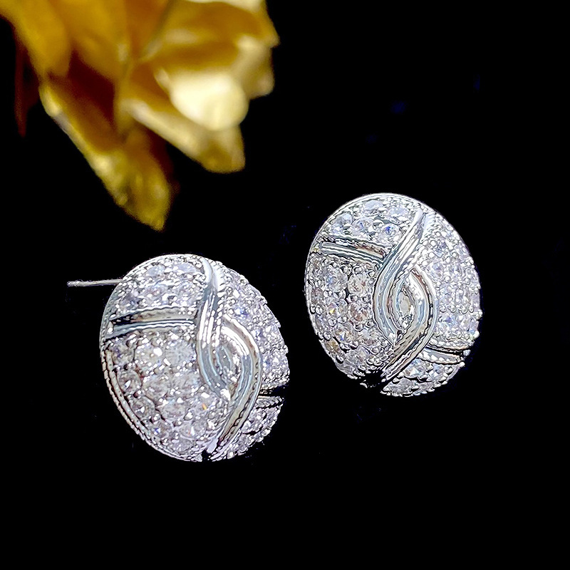 1 Pair Lady Oval Inlay Copper Zircon Ear Studs display picture 4