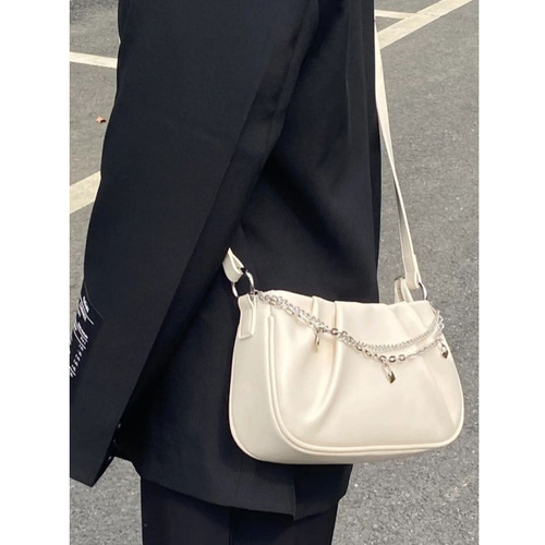 云朵腋下包小众设计小清新褶皱单肩包女斜挎高级感链条编织手提包