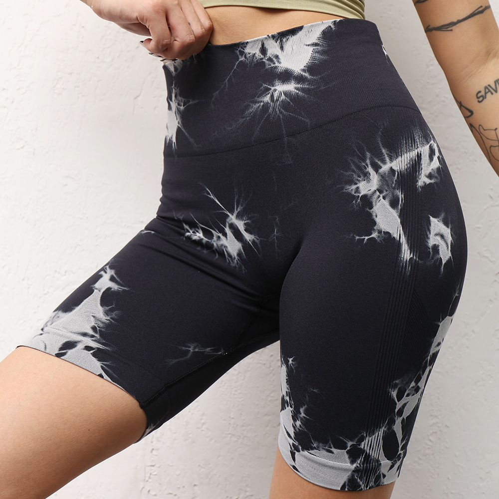 Sin costuras de elevación de la cadera con corbata teñida pantalones de fitness de las mujeres de cintura alta pantalones de correr pantalones de yoga de la cadera de melocotón transpirable de secado rápido