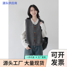 2025新款复古风无袖毛衣马甲女叠穿慵懒风针织上衣高级感开衫背心