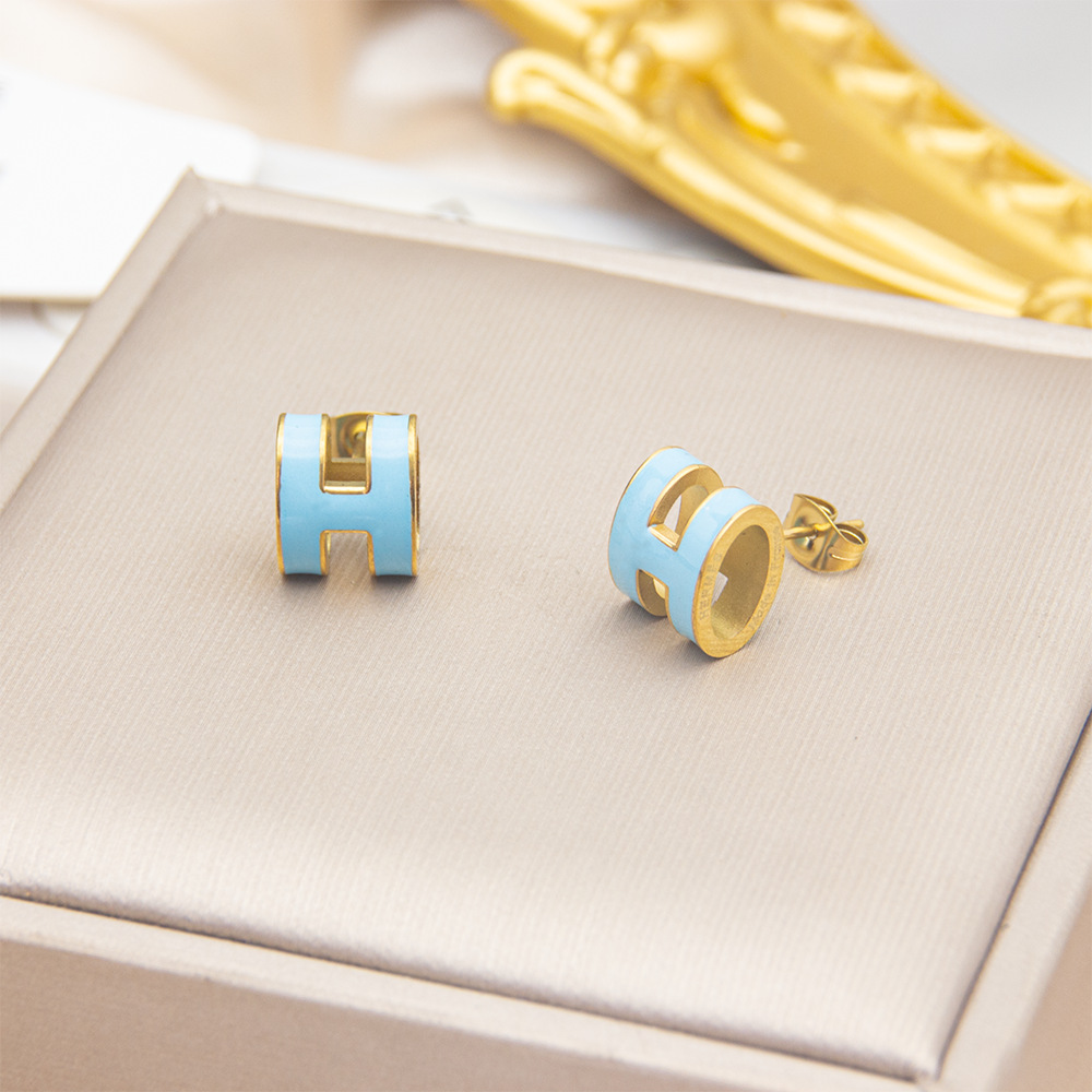 12mm 골드 라이트 블루 스터드 이어링