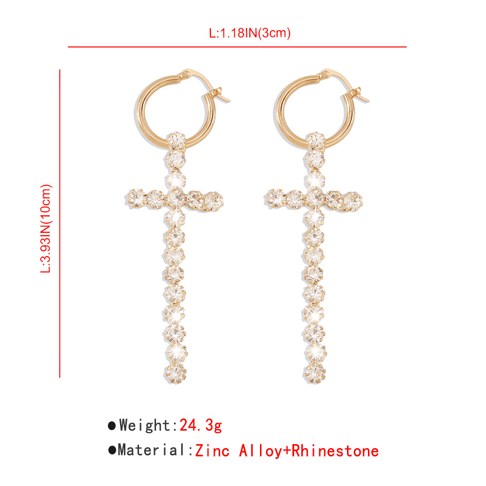Fashion Full Diamond Cross Earrings Wholesale display picture 4
