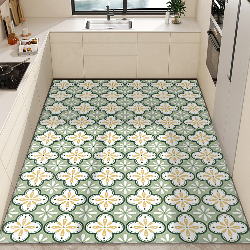 Moderno simple impermeable a prueba de aceite alfombra de piso completo hogar lavable borrable corte de cuero alfombra de piso de la cocina