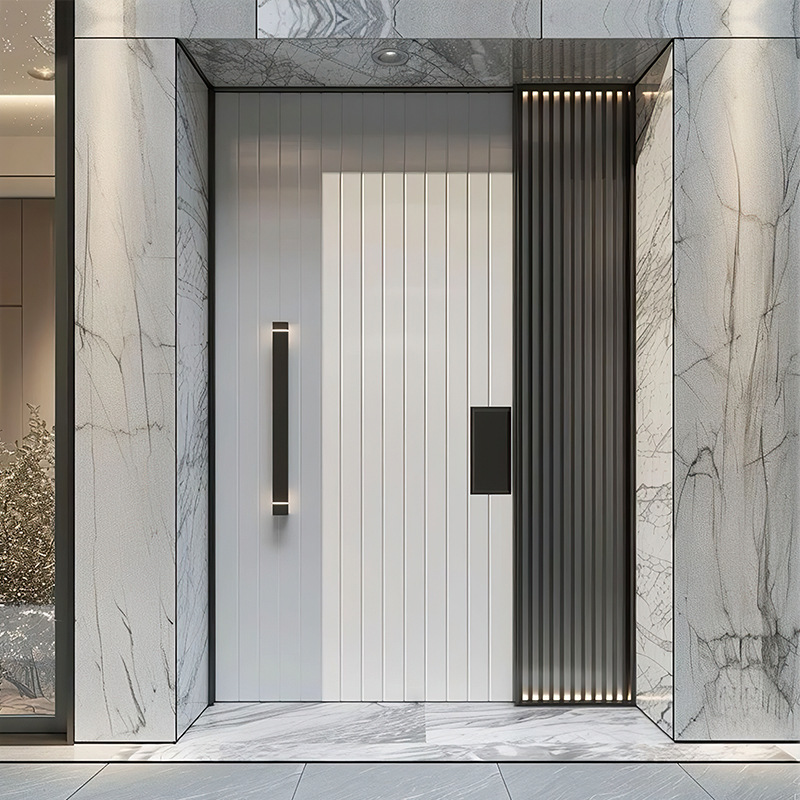 Cream-Style Entrance Double Door, White Security Door, Villa Main Entrance, Home Single-Door Single-Scene Cast Aluminum Door