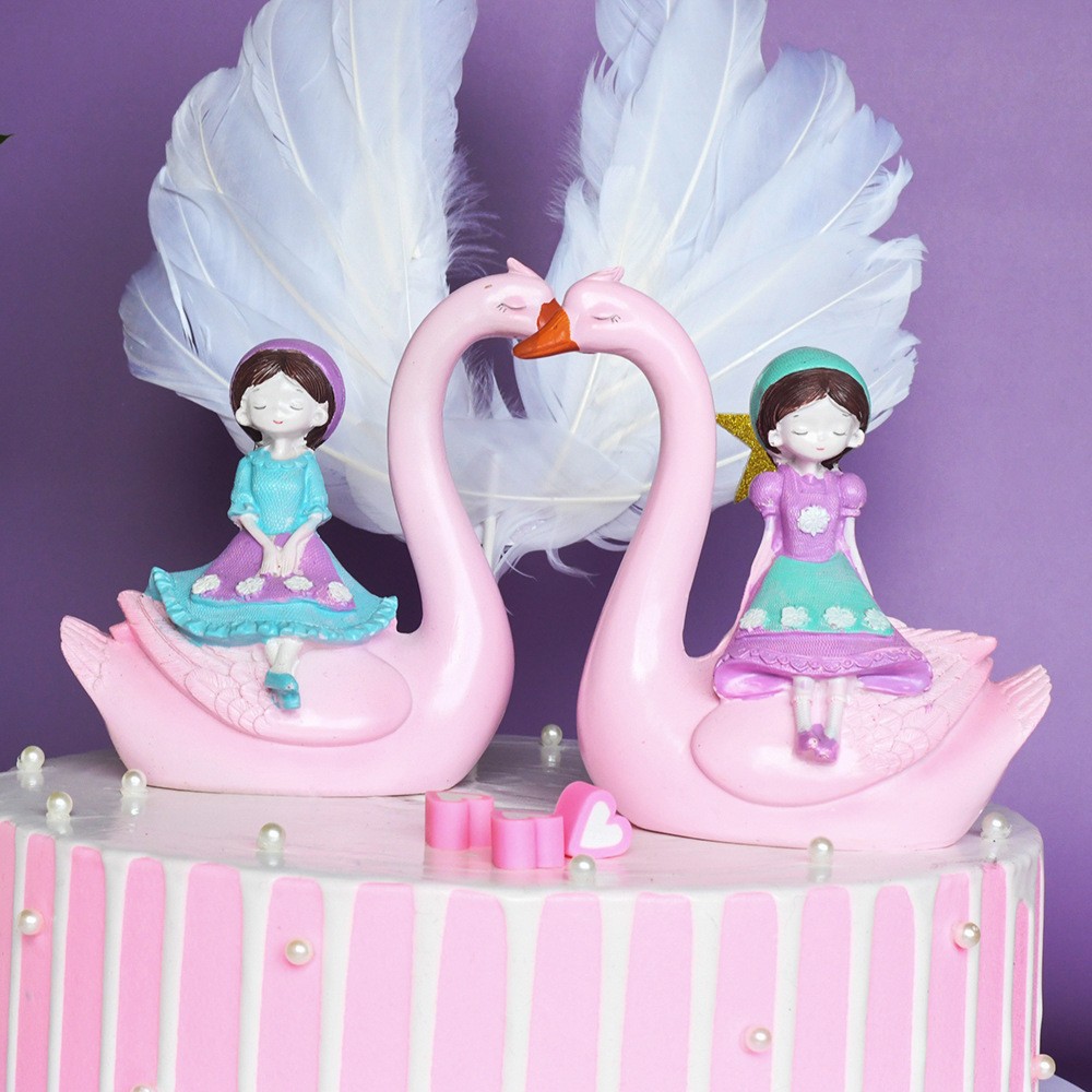 Una pieza de regalo de corazón de niña cisne nórdico pastel de cumpleaños decoración de horneado decoración de sala de estar artesanía de resina