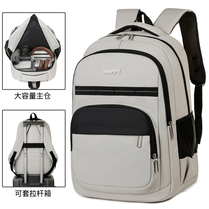 Men's business backpack with large capacity for commuting and business trips, can be attached to a trolley, made of Oxford fabric