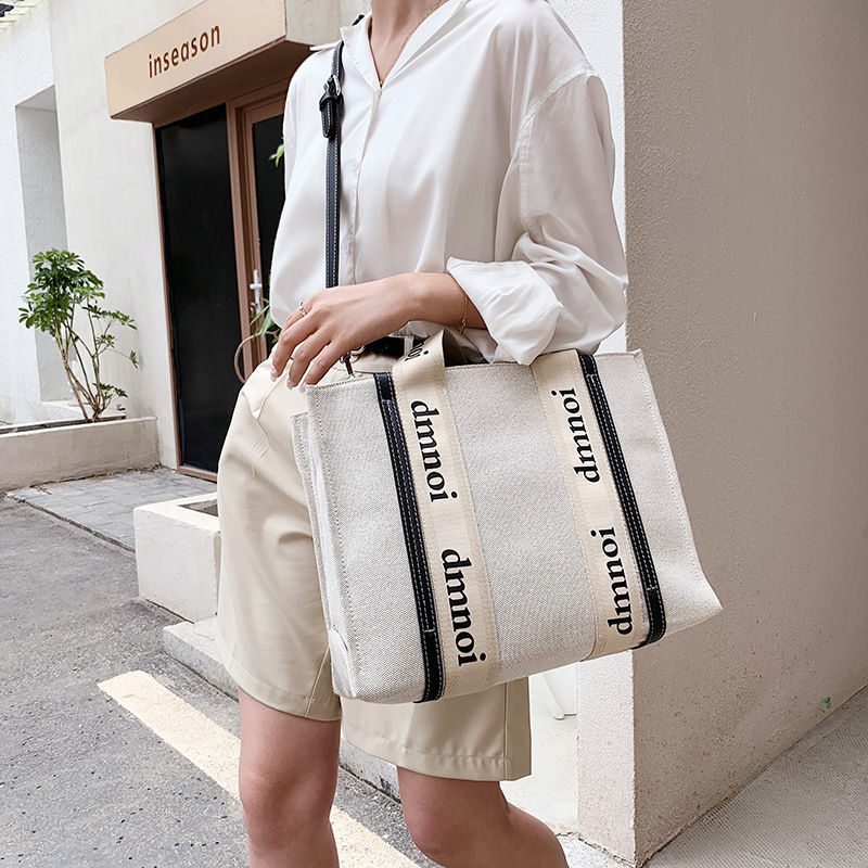 Bolsos para Mujer 2025, Bolso Tote de Lona de Gran Capacidad, Bolso de Mano Informal, Bolso Bandolera con Estampado Simple
