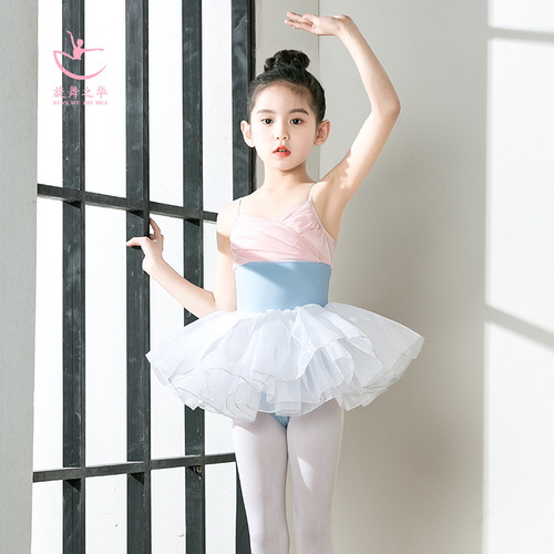 Children's dance clothing short-sleeved grade examination one-piece performance practice clothing ballet summer performance suspenders girls princess dress