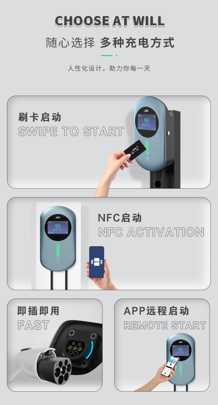 National Standard Export New Energy Electric Vehicle Charging Pile Manufacturer 7Kw Ac Fast Charging Tesla Charging Gun for Home Use