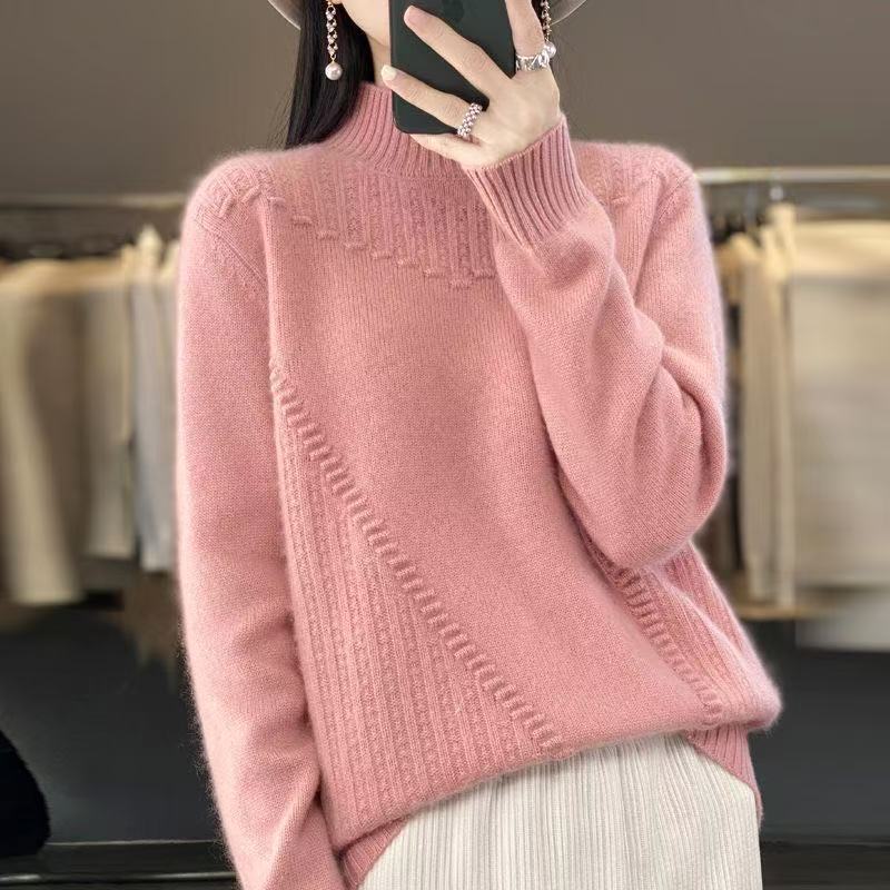 Half Turtleneck Plus Size Women's Bottoming Shirt with Slimming Knitted Thickened Casual Pullover Loose Solid Color Sweater