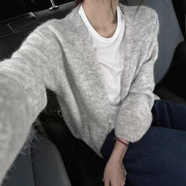 韩系软糯慵懒风灰色针织开衫毛衣女2026秋冬新款宽松百搭外套上衣