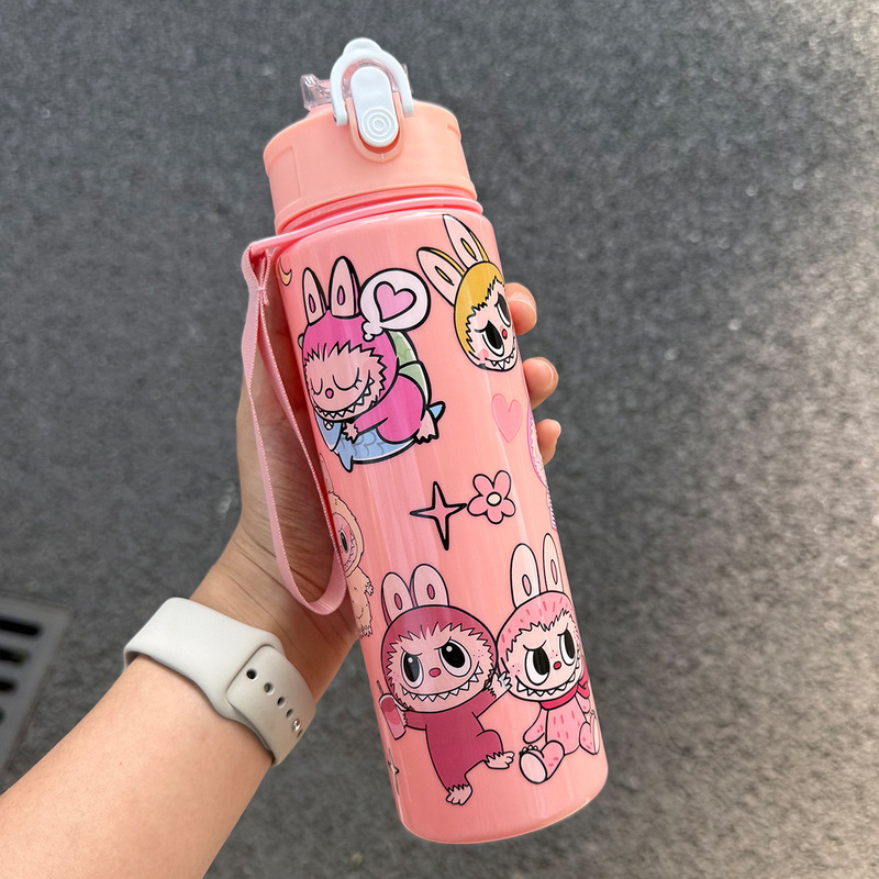 ネットセレブ人気ラブブかわいい子供用ストローカップ、持ち手付きの見栄えの良い学生用ラブブウォーターカップ|undefined