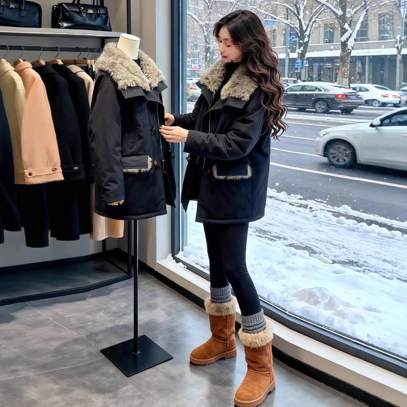 Korean Style Fashionable High-End Large Fur Collar Coat for Women 2025 Autumn and Winter New Mid-Length Loose Casual Parka Cotton Jacket Korean Style Fashionable High-End Large Fur Collar Coat for Women 2025 Autumn and Winter New Mid-Length Loose Casual Parka Cotton Jacket