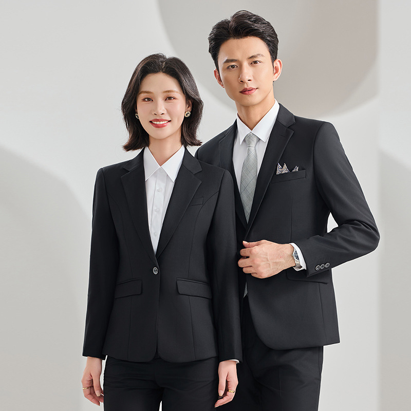 One-button business suit set, suitable for 4S dealerships, new energy vehicle professionals, and as work attire; unisex suit jacket, formal wear, black One-button business suit set, suitable for 4S dealerships, new energy vehicle professionals, and as work attire; unisex suit jacket, formal wear, black
