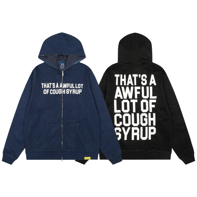 That Sa Awful Lot of Cough Syrup Full-Body Rhinestone Printed Zip-Up Hooded Sweatshirt