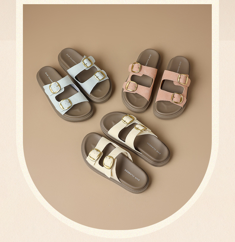 Dép sandal nữ xỏ ngón đế bệt kiểu Birkenstock — AY352 Xanh dương chi tiết 11