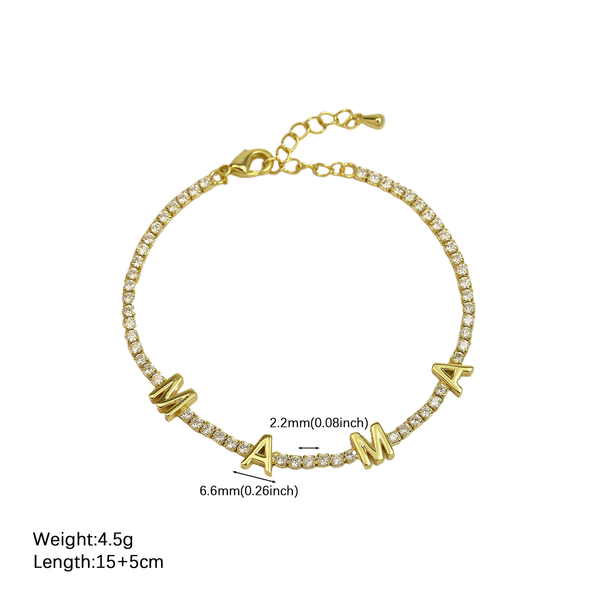 Mother'S Day Festival Letter Pattern All Seasons Season Wholesale Jewelry Classic Style Letter Brass Zircon 18K Gold Plated Plating Bracelets Tennis Chain