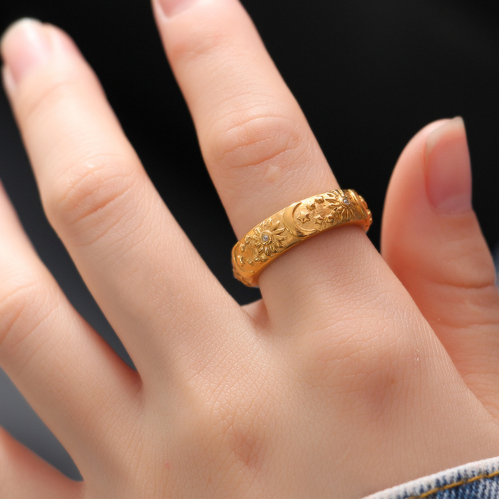 Rings Classification Vintage Style Sun Star Moon Stainless Steel Plating Zircon Rings