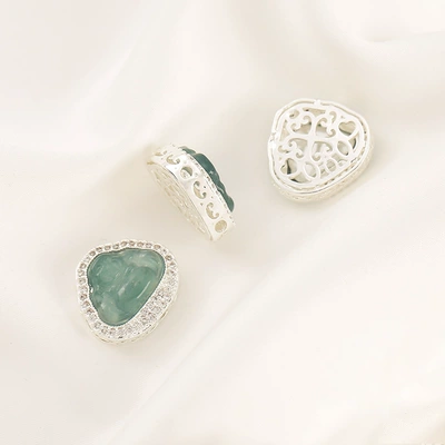 Barrel Beads, Spacer Beads, Pendant – Zərgərlik ara hissələri - 16-silver-natural-blue-water-jadeite-full-zircon-buddha-pendant-1517mm-hole-2mm-single-piece