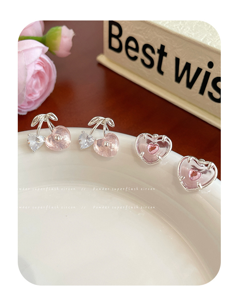 Ear Studs Classification 1 Pair Quantity 1 Pair Sweet Cherry Heart Shape Alloy Ear Studs