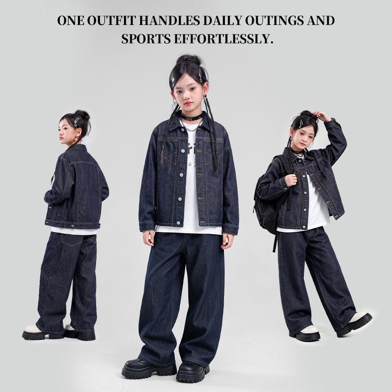 Zhili children's denim suit, new spring and autumn style for girls, 2026, fashionable and stylish casual denim for middle and large children.