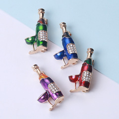 European and American Fashion Personality Red Wine Bottle, Glass, Brooch, Alloy Droplet, Diamond Inlaid Pin Creative Accessory Manufacturer Wholesale