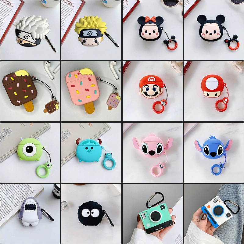 Силиконовый защитный чехол в виде мультфильма (Apple) для AirPods 1/2/Pro/3, милый карабин-брелок, Bluetooth-чехол