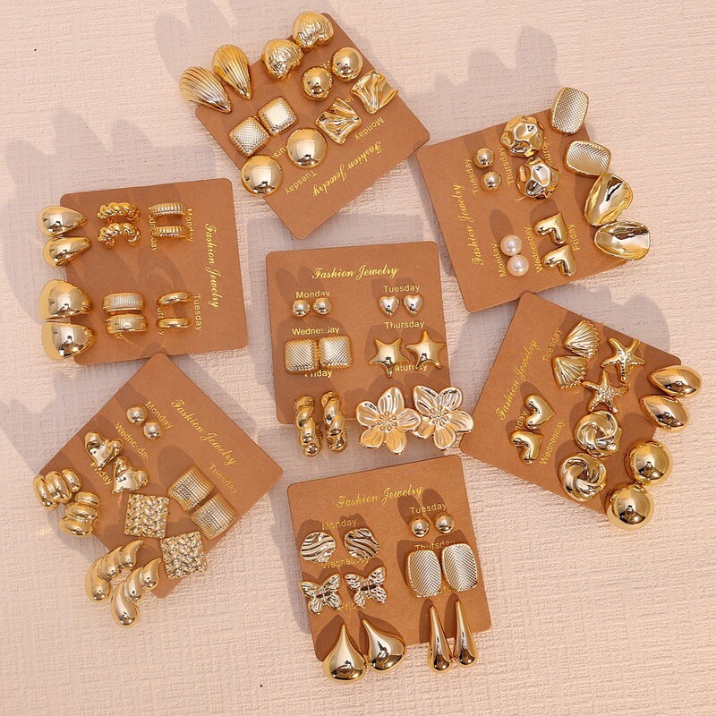 6Pcs European and American Cross-Border New Fashion Simple Creative Personality C-Shaped Water Drop C-Shaped Bean Earrings 6Pcs European and American Cross-Border New Fashion Simple Creative Personality C-Shaped Water Drop C-Shaped Bean Earrings
