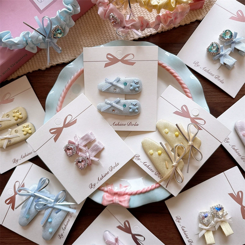 Early spring sweet color basic embroidery fabric BB clip girls cute love clip lady style hand knotted BB clip hoop