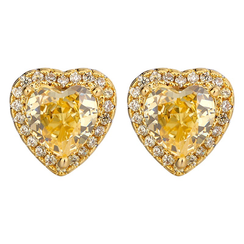 El otoño y el invierno Nueva Zhuang Sheng joyería de alto carbono Diamante de Hielo Flor de corte amarillo Diamante de cobre con incrustaciones en forma de corazón traje 10*10-6*6