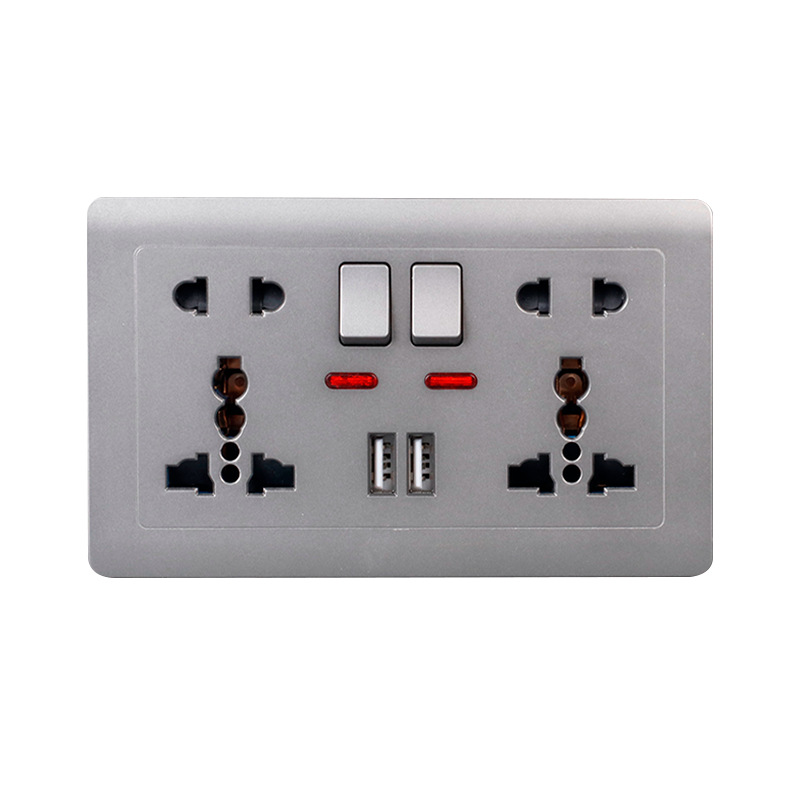 Panel de enchufe de montaje oculto de pared 13A estándar británico doble de cinco orificios gris doble conector USB transfronterizo exclusivo
