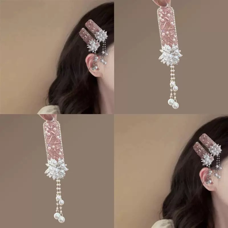 Ancient Rhyme! Crystal flash diamond pendant square hairpin! National style bangs clip high-level edge clip hair device