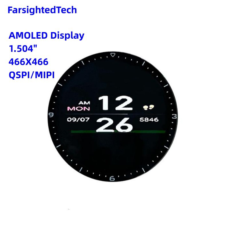 1.504寸AMOLED显示屏 466x466 CH13613 QSPI/MIPI 1.504AMOLED