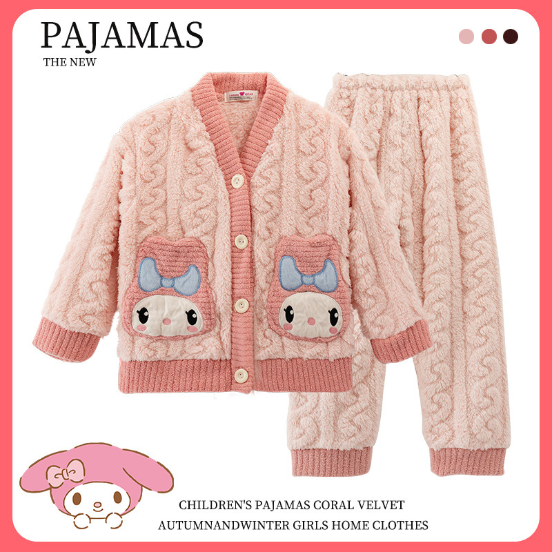 Pijama infantil de lana de coral otoño y invierno niñas flanel engrosado 2025 nueva ropa de hogar de niños de invierno
