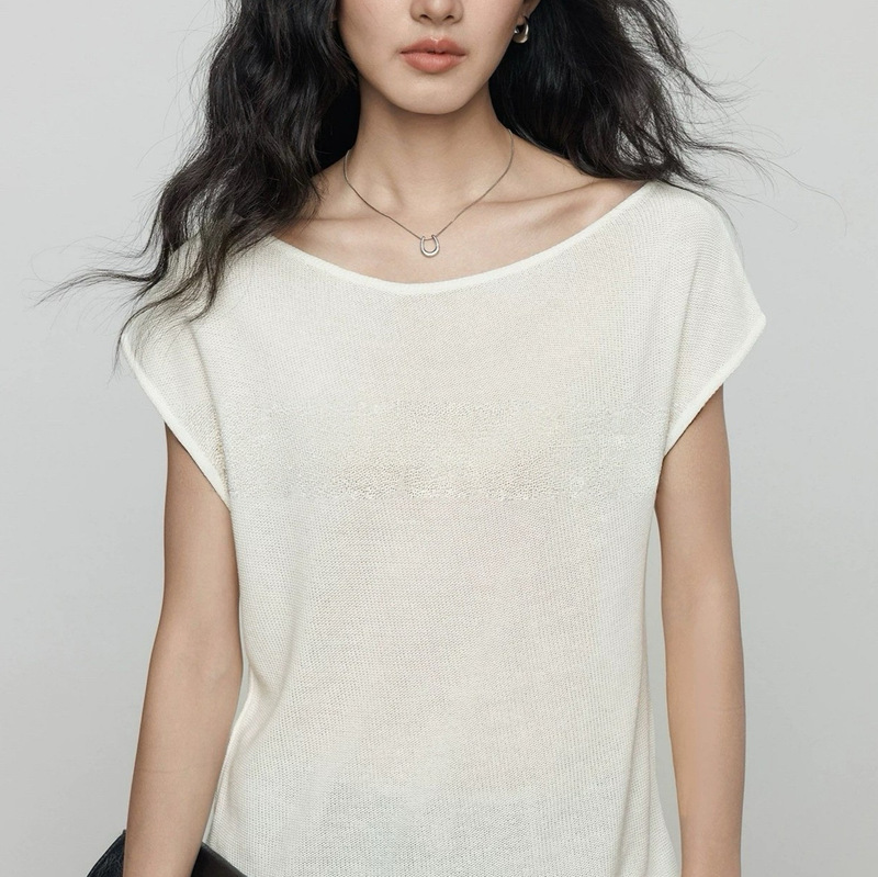Havegan/Summer Tencel Linen Knit T-Shirt for Women, Boat Neck, Regular Shoulder, Lazy Old Money Style Top for Women Havegan/Summer Tencel Linen Knit T-Shirt for Women, Boat Neck, Regular Shoulder, Lazy Old Money Style Top for Women