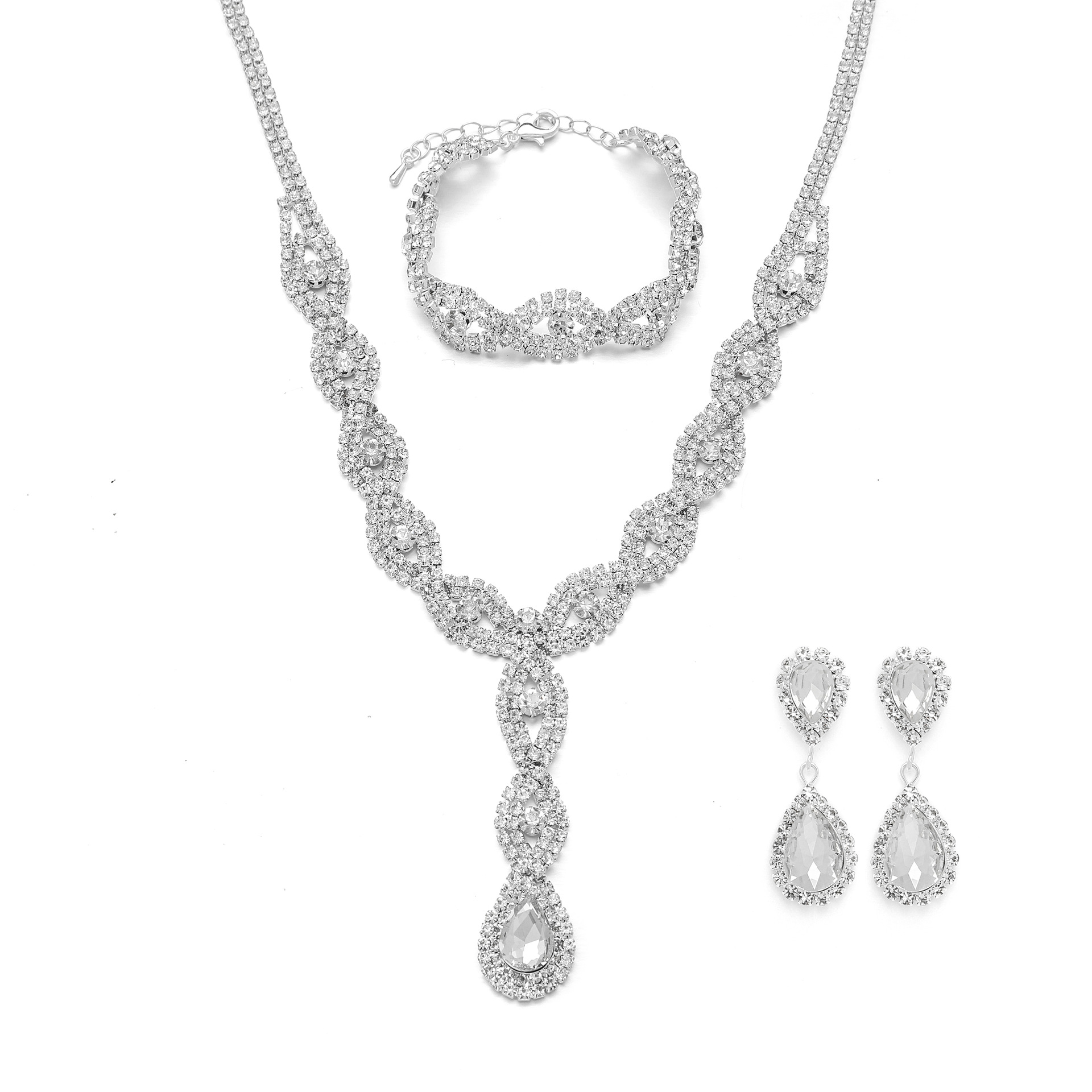 Fashion Water Droplets Copper Inlay Zircon Womenu0027S Bracelets Earrings Necklace