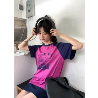 原创小狗印花t恤女夏季新款宽松显瘦纯棉插肩短袖上衣潮